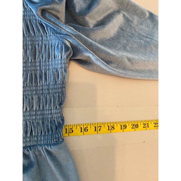 Lauren Conrad Blue Velour Long Sleeve Smocked Dress Medium - Picture 10 of 12
